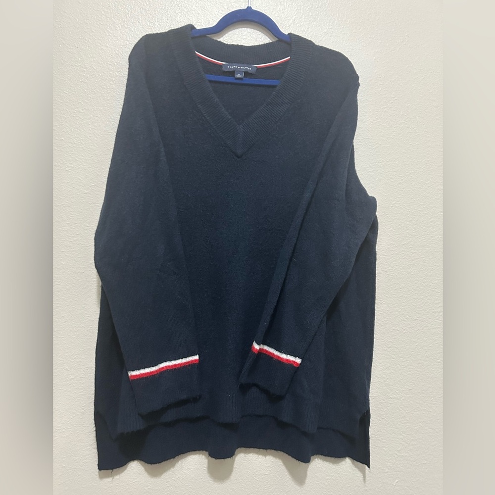 Tommy Hilfiger V-Neck Sweater with Red and White Trim